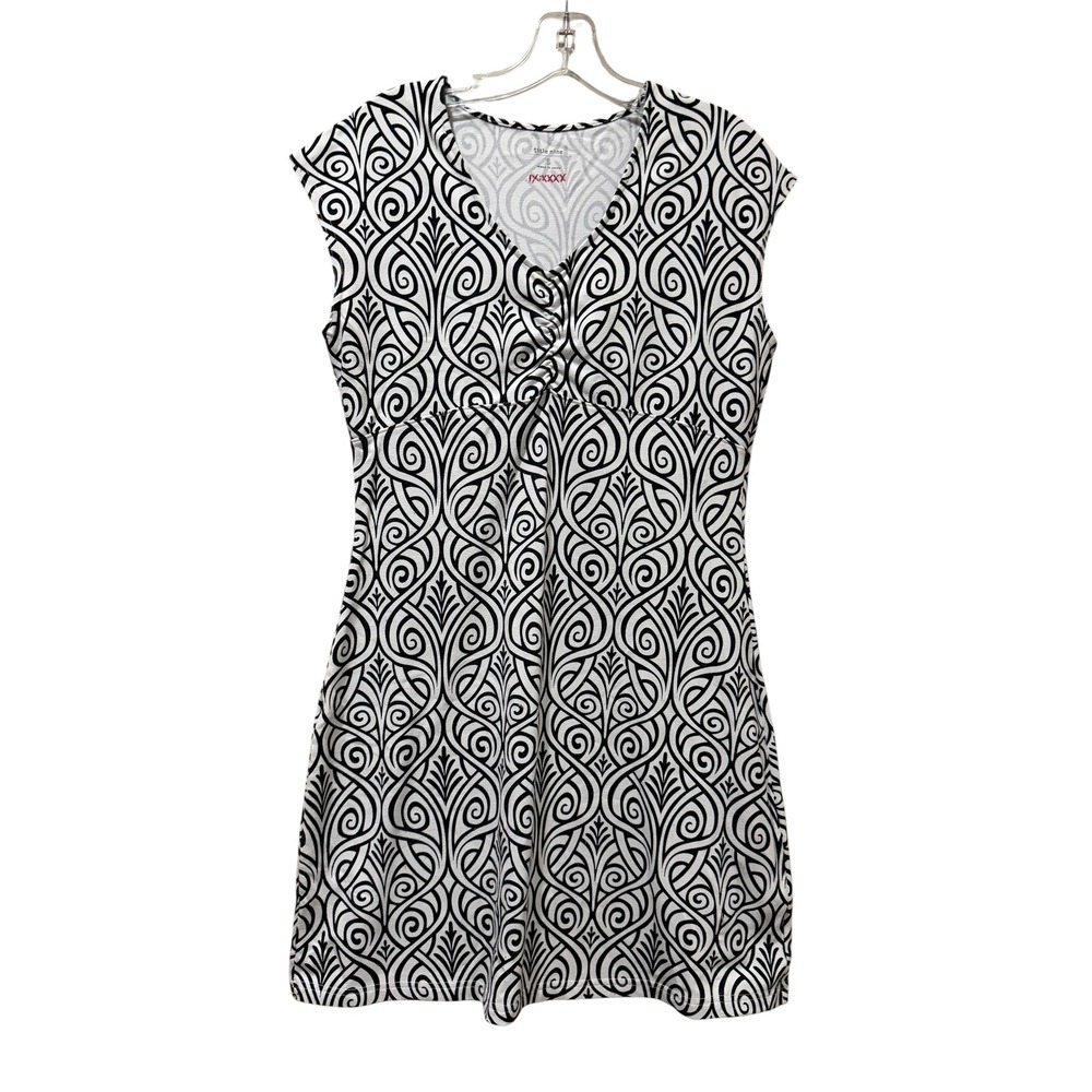 Title Nine Small Vintage Black White Geometric Scroll Print V-Neck Dress